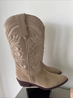 Sam Edelman Women's Taupe Suede Western Boots